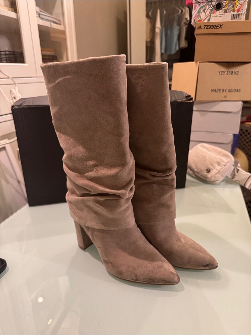 Marc Fisher Taupe Slouch Suede Knee Boots